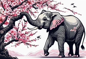 japanese cherry blossoms with a fun elephant in the background tattoo idea