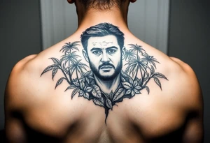 သား Inside of a photo the subject of the photo surrounded by a tropical forest tattoo idea