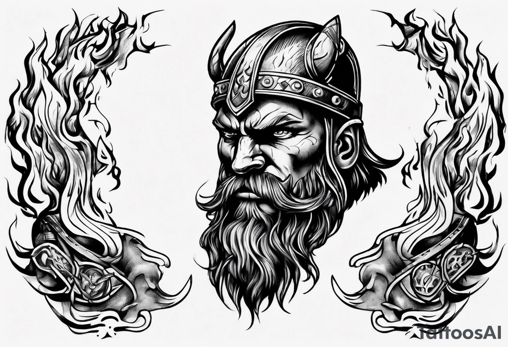 A viking riding face with flames and a motorcycle tattoo idea A viking riding face with flames and a motorcycle tattoo idea