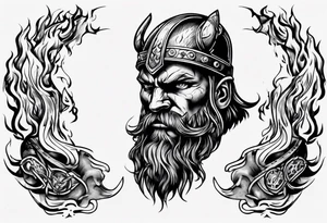 A viking riding face with flames and a motorcycle tattoo idea