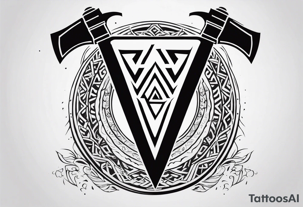 Valhalla stairs sword shield axe Valknut tattoo idea