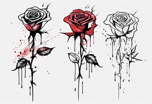 rose flower, one line, blood dripping from the flower, tall, watercolor tattoo idea