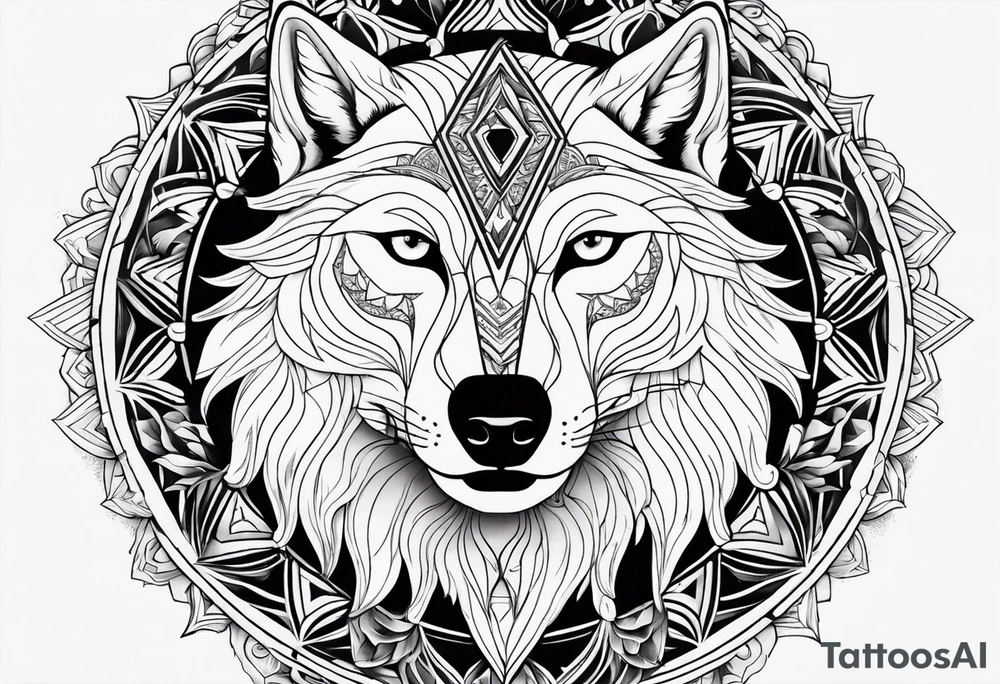 Mandala theme design with joker cards and wolves for forearms tattoo idea