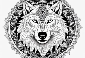 Mandala theme design with joker cards and wolves for forearms tattoo idea