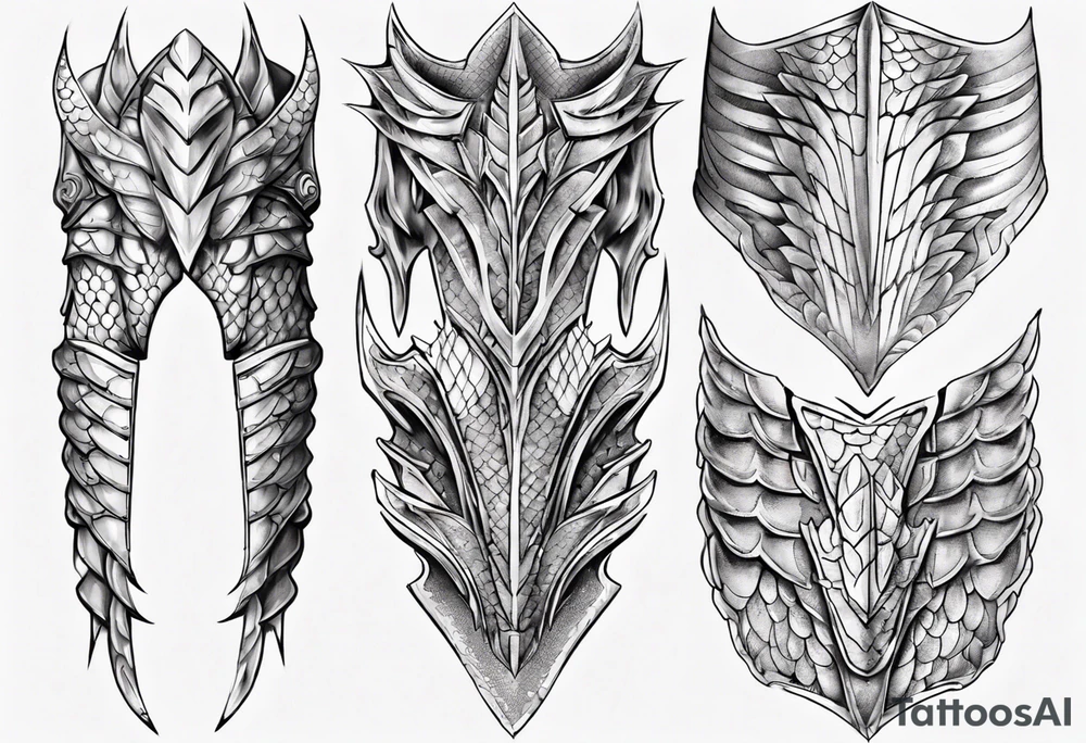 Dragonscale Leg armor symmetrical tattoo idea