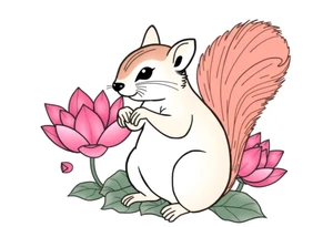 Fierce rabbid squirrel blooming lotus flowers tattoo idea