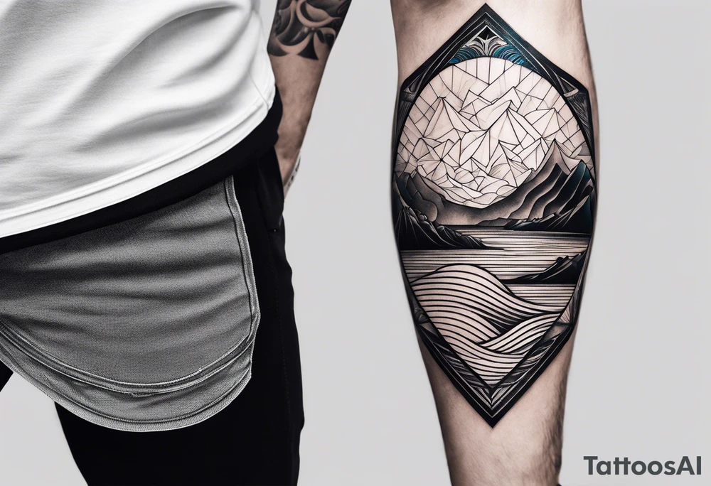 geometric full male leg sleeve ocean tattoo idea