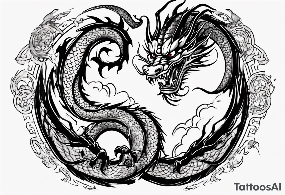Chinese dragon in a circular shape with "02.03" written on its skin tattoo idea