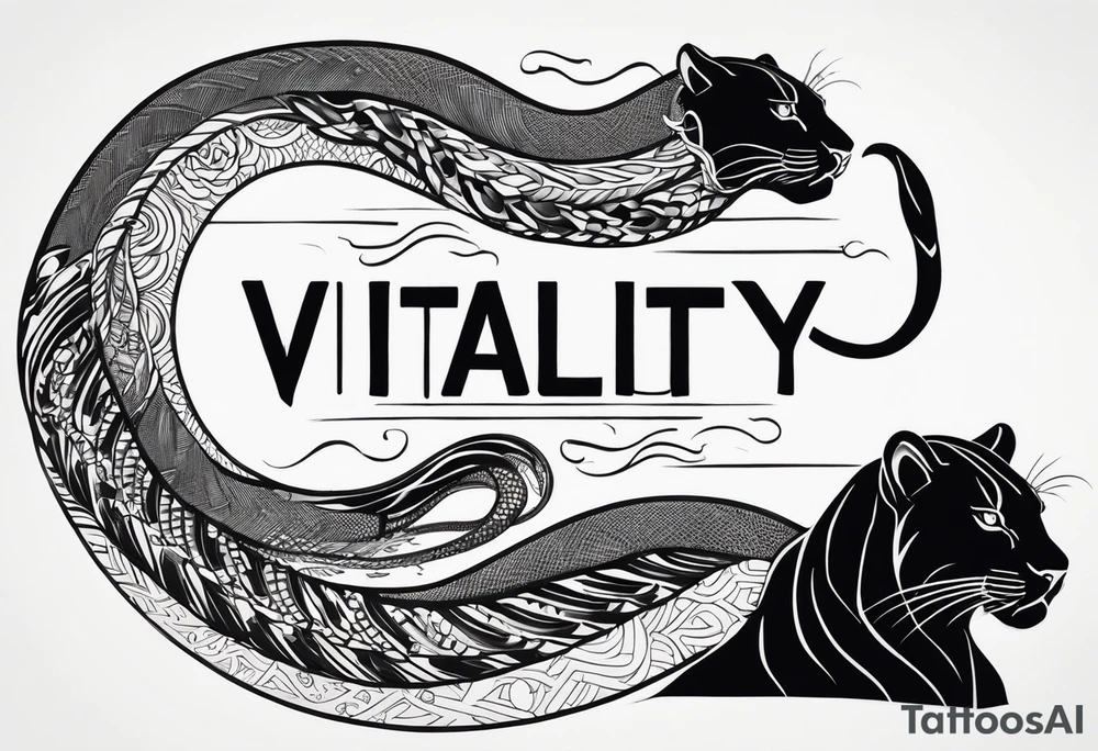 A snake and a panther wrap around the word "vitality" tattoo idea A snake and a panther wrap around the word "vitality" tattoo idea