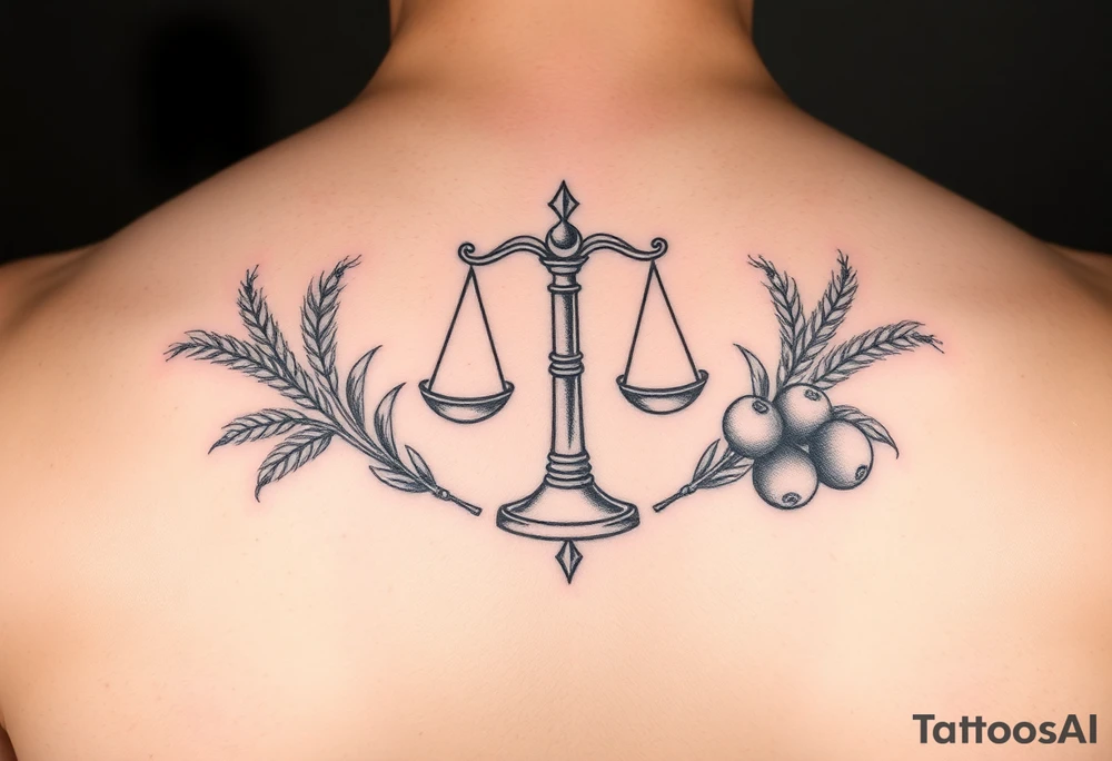 tattoo of the zodiac sign Libra with wheat and autumn fruits tattoo idea