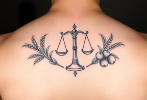 tattoo of the zodiac sign Libra with wheat and autumn fruits tattoo idea