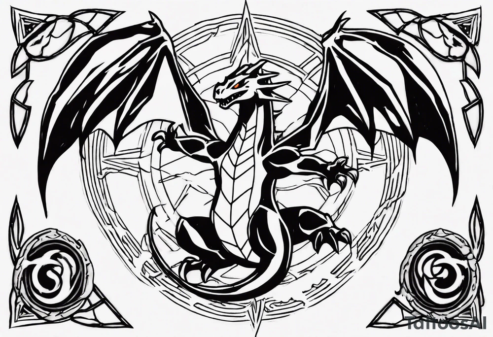 Charizard. Cross. Ahur. Sun. Moon tattoo idea