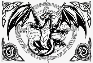 Charizard. Cross. Ahur. Sun. Moon tattoo idea
