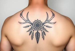 Deer antlers with dreamcatcher and Flower tattoo idea