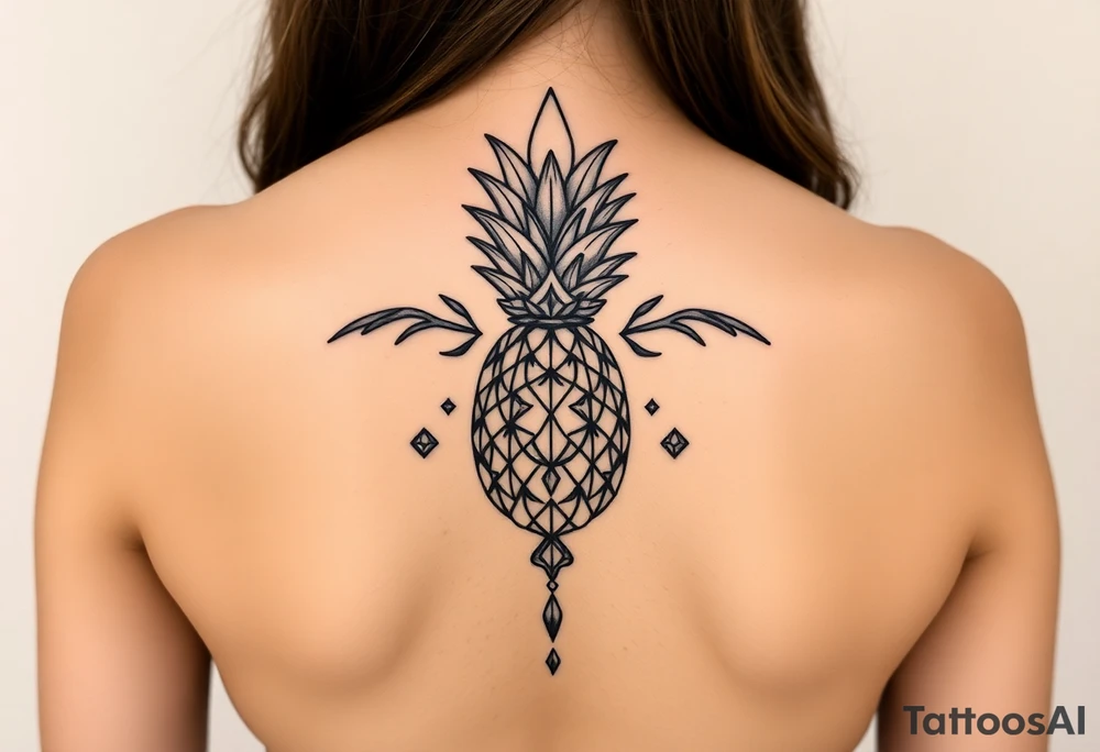 Design around a vagina and anus using a pineapple with diamonds and magestic, crown, vagina, anus, pubic tattoo idea