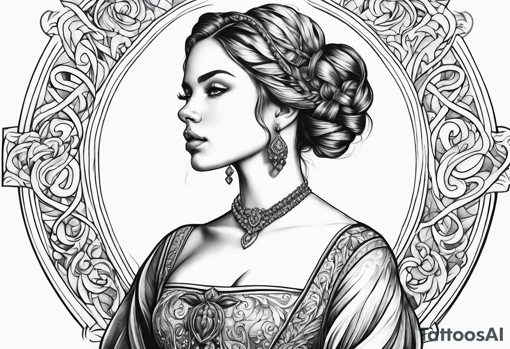 Beautiful woman in a renaissance gown tattoo idea