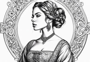 Beautiful woman in a renaissance gown tattoo idea