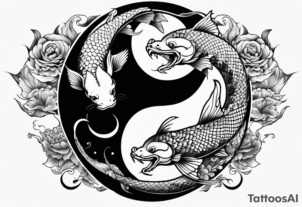 powerful ying Yang symbol made of koi fish and dragons tattoo idea