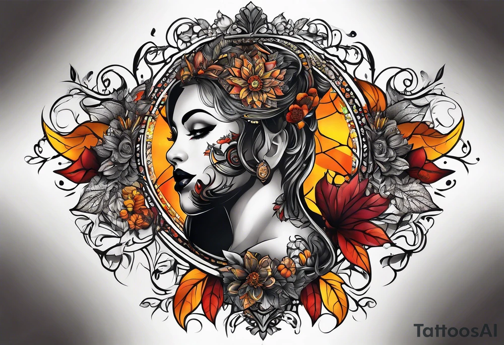 Arm Sleeve Tattoo with fall colors flat tattoo idea