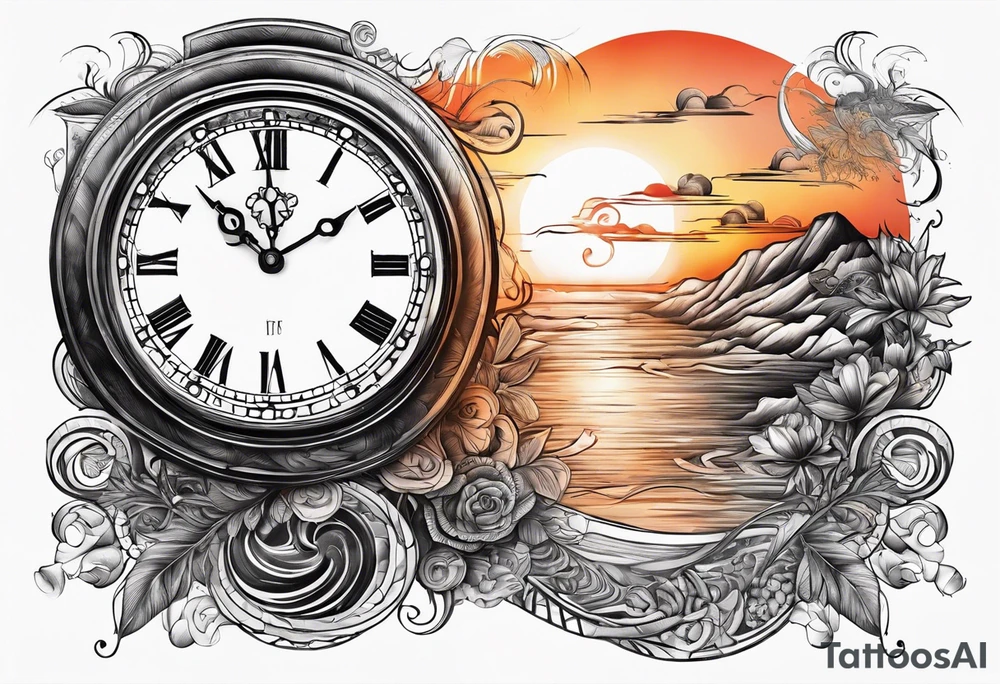 time element in sunset for man tattoo idea