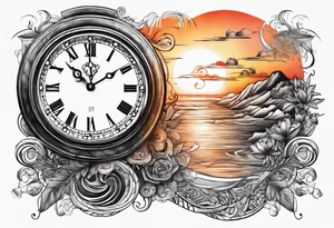 time element in sunset for man tattoo idea