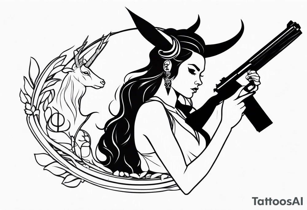 capricorn girl with gun tattoo idea