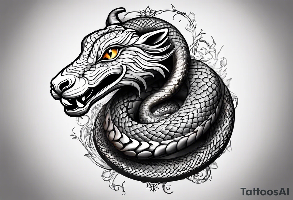 On the goat's head is a snake. tattoo idea
