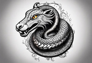 On the goat's head is a snake. tattoo idea
