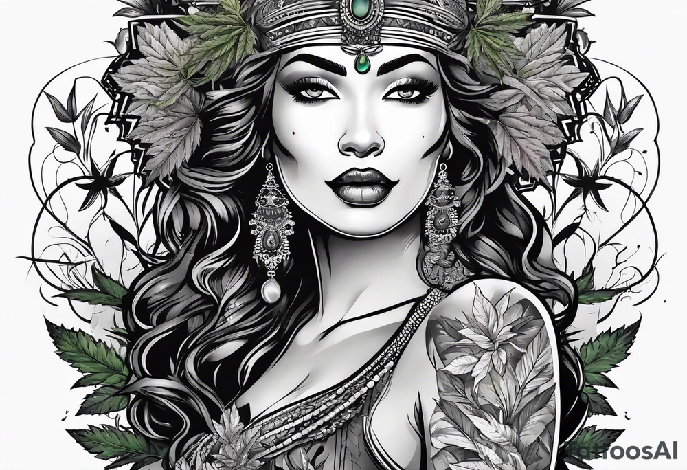 Black Goddess of marijuana tattoo idea