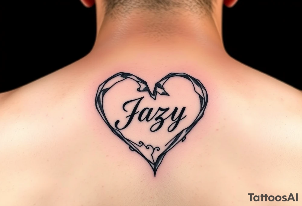 upper arm tattoo -broken heart outline for a deceased best friend with the name Jazy incorporated tattoo idea