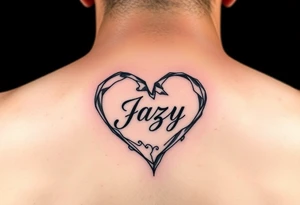 upper arm tattoo -broken heart outline for a deceased best friend with the name Jazy incorporated tattoo idea