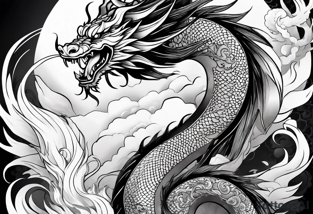 Traditional Japanese Dragon full body and smoke tattoo idea