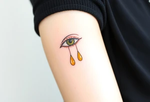 two teardrops dripping from the eye, in shades of golden yellow and pale peach tattoo idea