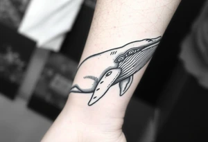 Blue whale flying above nyc tattoo idea