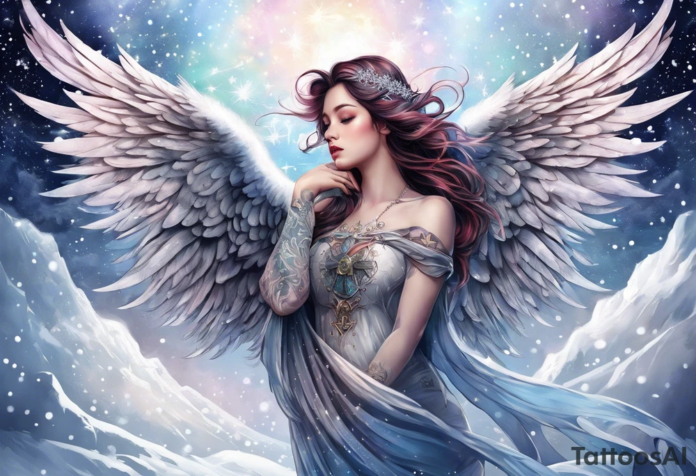 Constellation, Angel wing , snow , cross tattoo idea