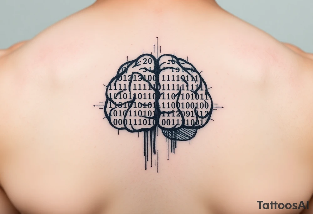 Tattoo of a binary code forming the shape of a brain tattoo idea