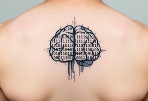 Tattoo of a binary code forming the shape of a brain tattoo idea