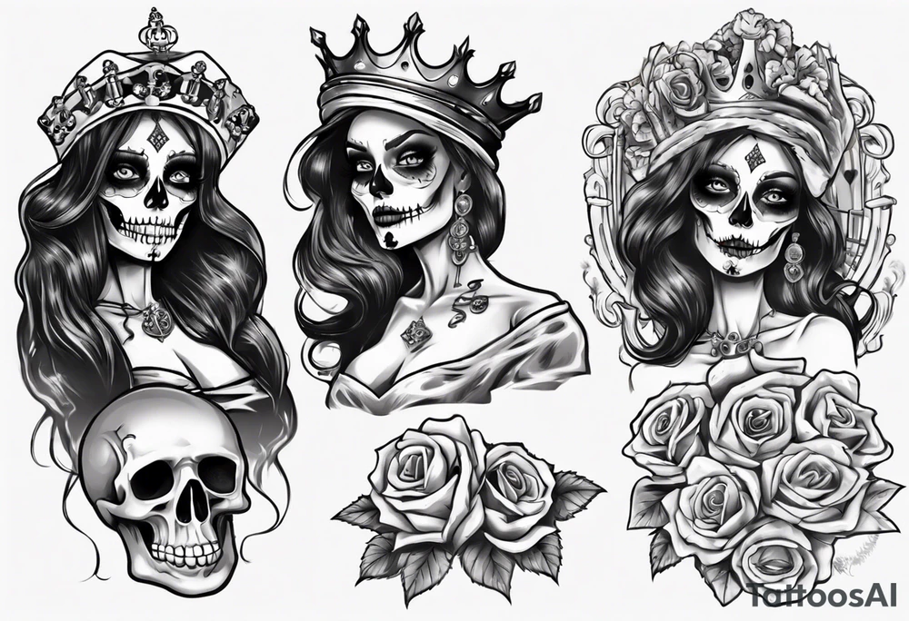 santa la muerta with money and crown
on the card tattoo idea