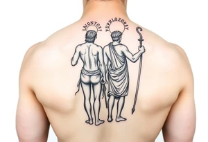 dionysos and apollo standing back on back tattoo idea