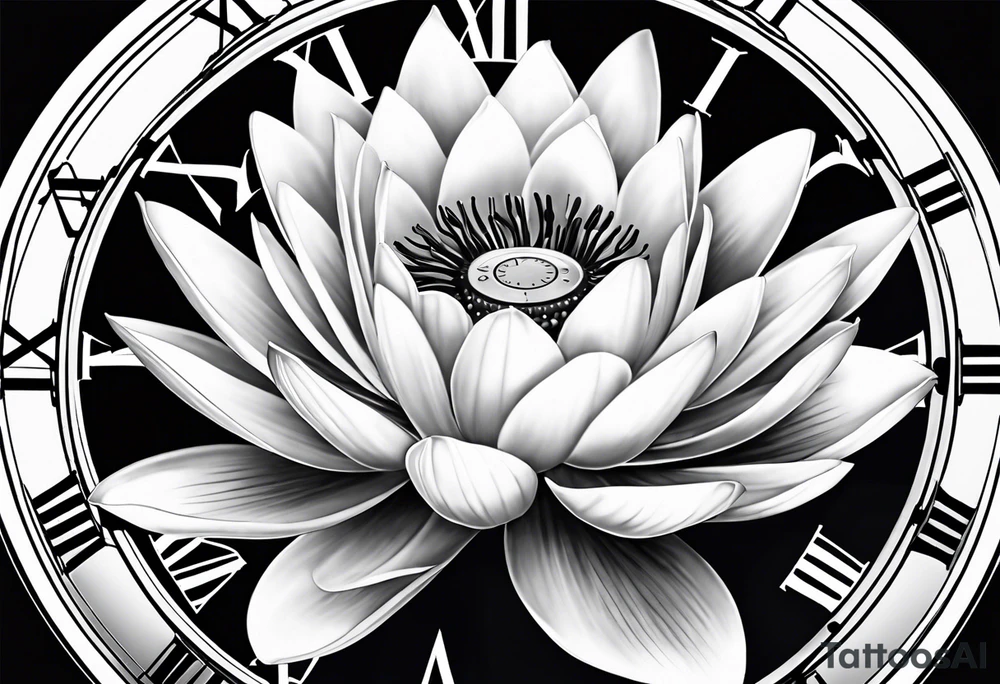 Waterlily above a clock tattoo idea
