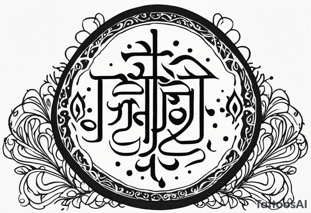 Tattoo ਨਿਰਭਉ ਨਿਰਵੈਰ written in Gurmukhi written text. Add fire and heart to symbolize strength and love tattoo idea