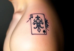 6 of hearts card with fleur de lis as the hearts and magnolias in the background tattoo idea