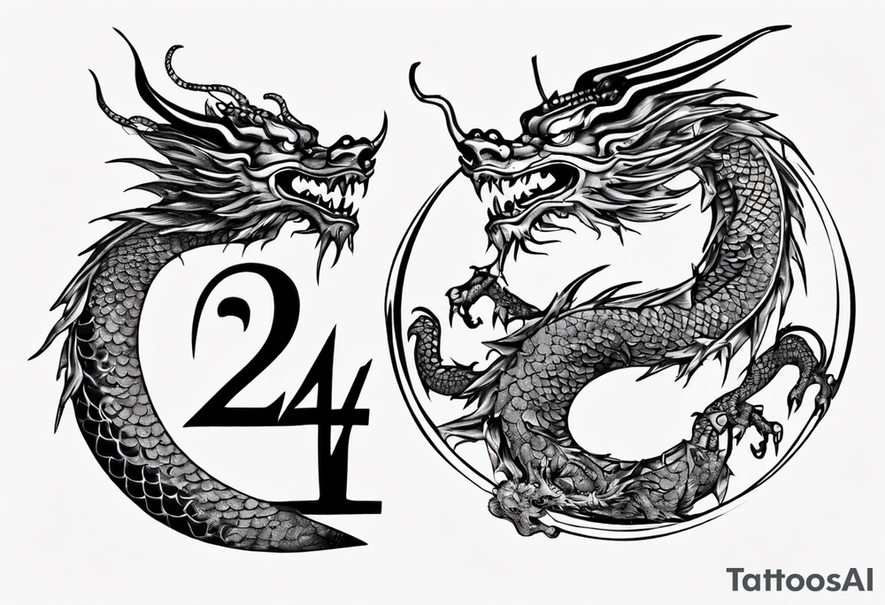 Number 24 with a Chinese dragon around it tattoo idea