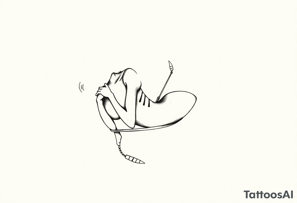 Naked woman in hog tie, looking scared tattoo idea