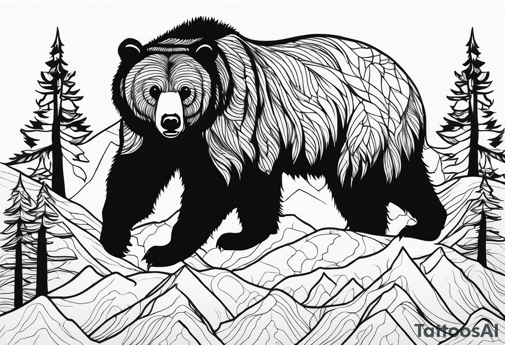 grizzly bear mountain forest tattoo idea