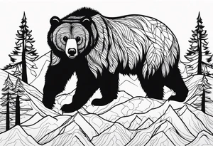 grizzly bear mountain forest tattoo idea