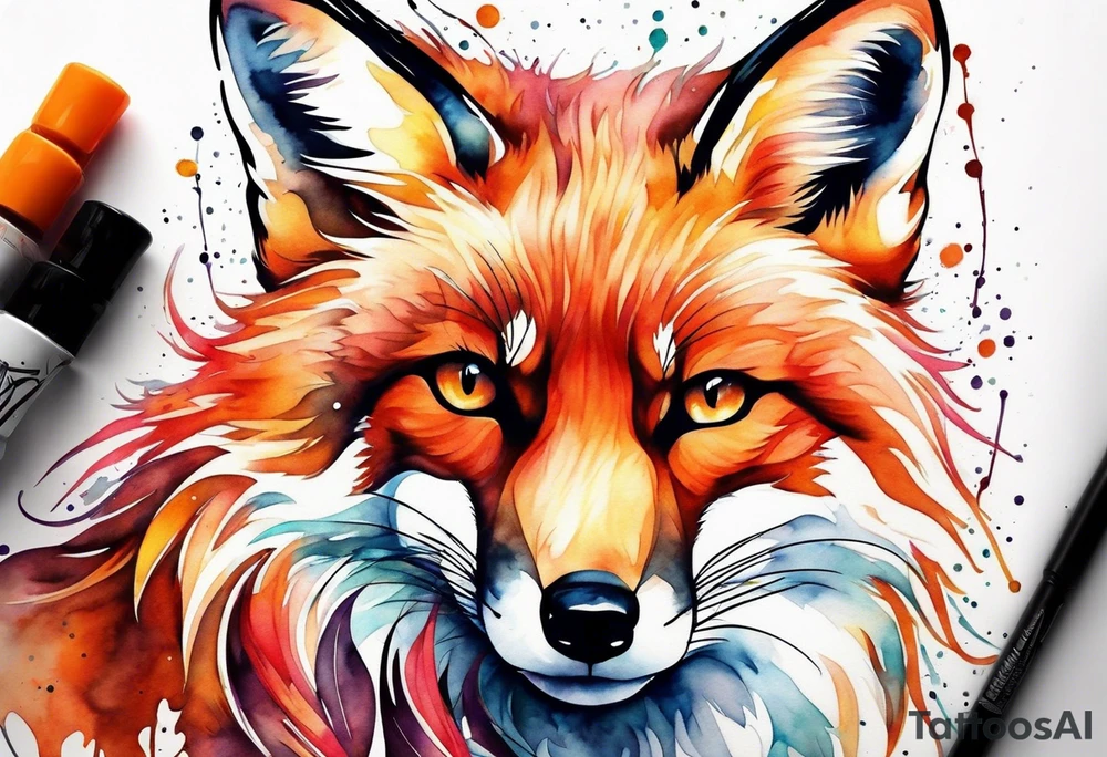 Watercolor fox tattoo idea