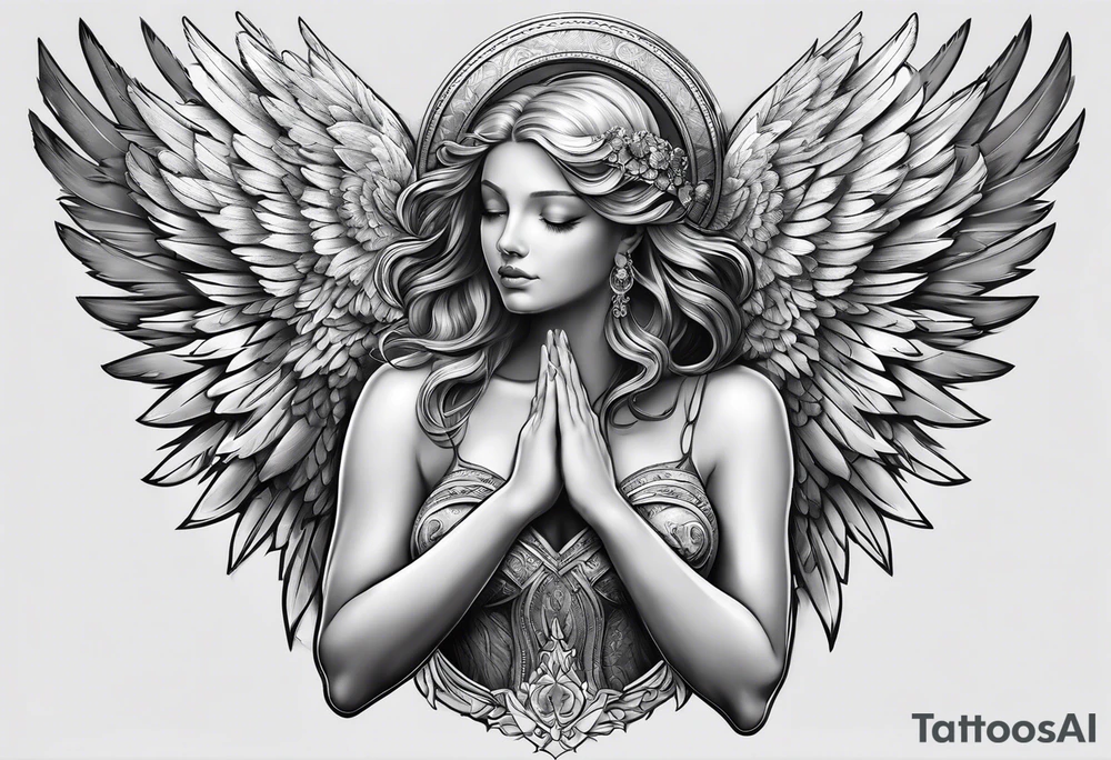 Angel with prayer hands tattoo idea