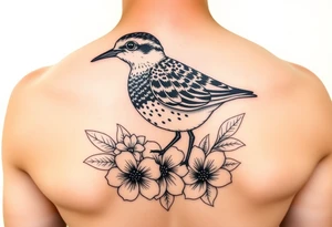 Female pacific golden plover (kolea) bird hawaiian flowers and lei in color detailed tattoo idea