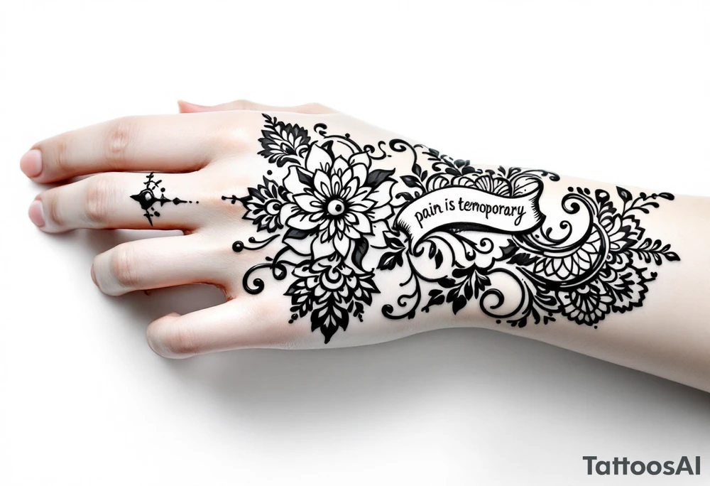 Indian style Henna tattoo for the inner wrist including word pain is temporary. tattoo idea